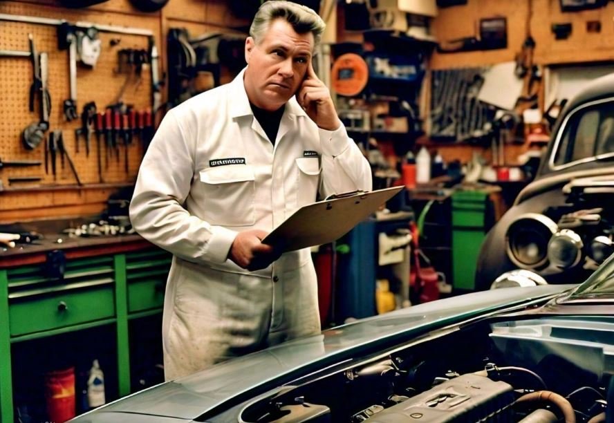 man inspecting a car